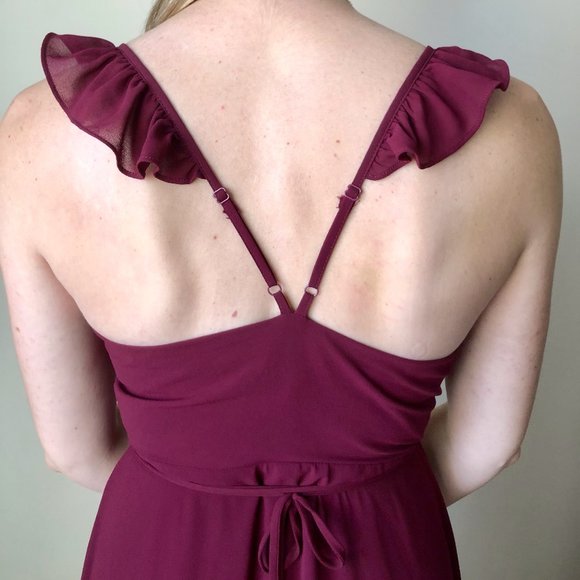 BURGUNDY HIGH-LOW WRAP DRESS - Picture 6 of 7